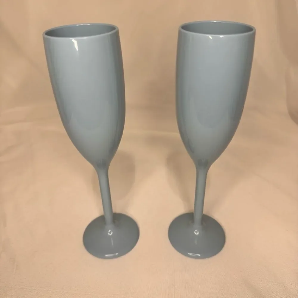 Dusty Blue Champagne Flute Wine Glass Set